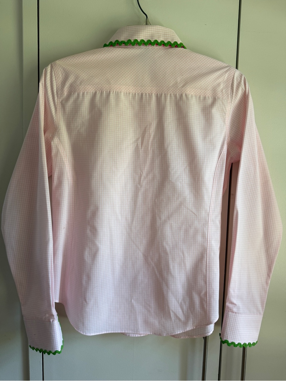 NWOT PearlyVine Ballet Pink Gingham RicRac Button Down LS Shirt, S, MSRP $139 - Picture 5 of 13